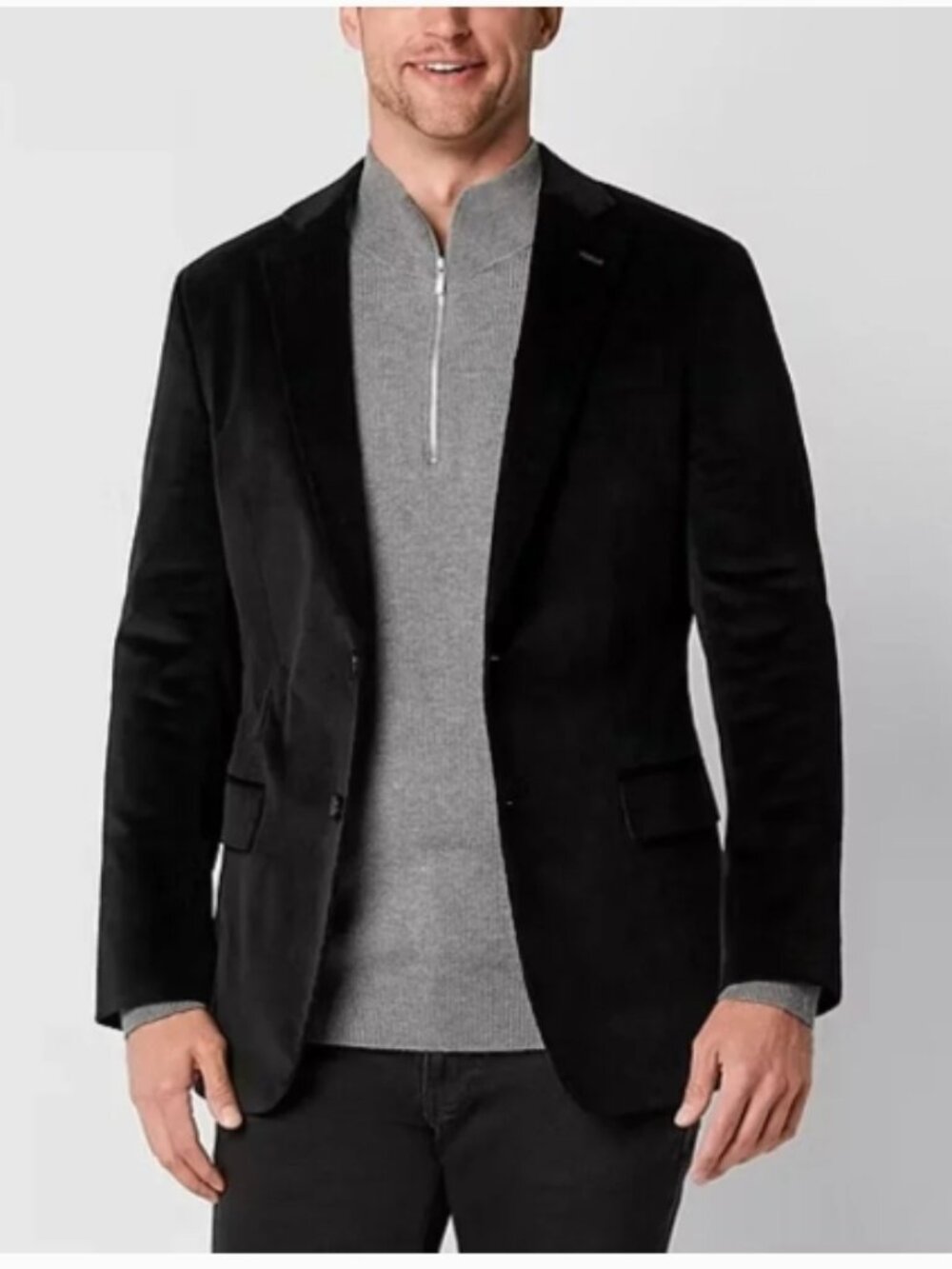 Men's Stafford Signature Corduroy Classic Fit Sport Coat - Black 48 Long